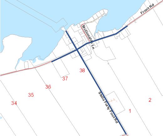 Map of Stella highlight sections of Front Road and Stella Forty Foot Road