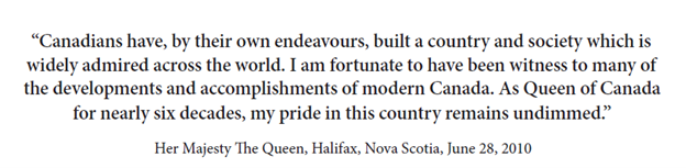 Her Majesty The Queen's words about Canada in 2010