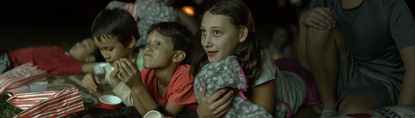 group of children watching movie