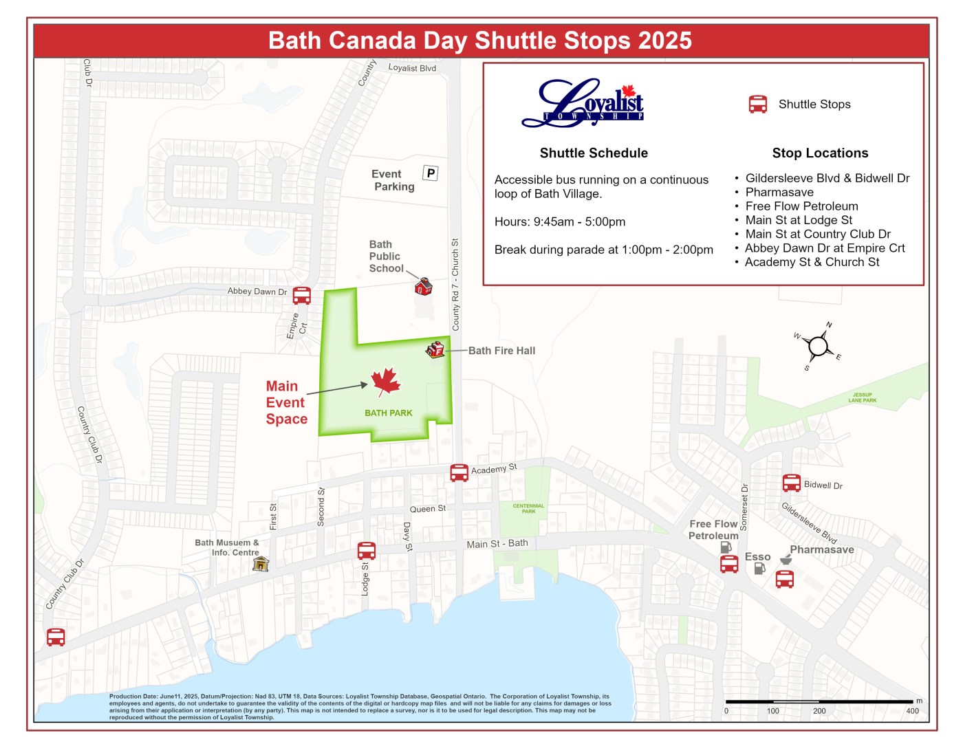 shuttle map for Bath Canada Day