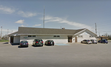 a building and a parking lot