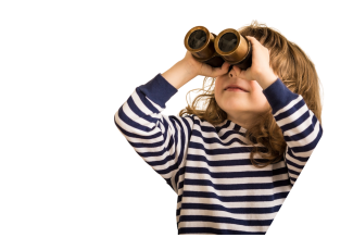 little girl looking through binoculars