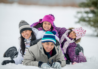 family in winter scene