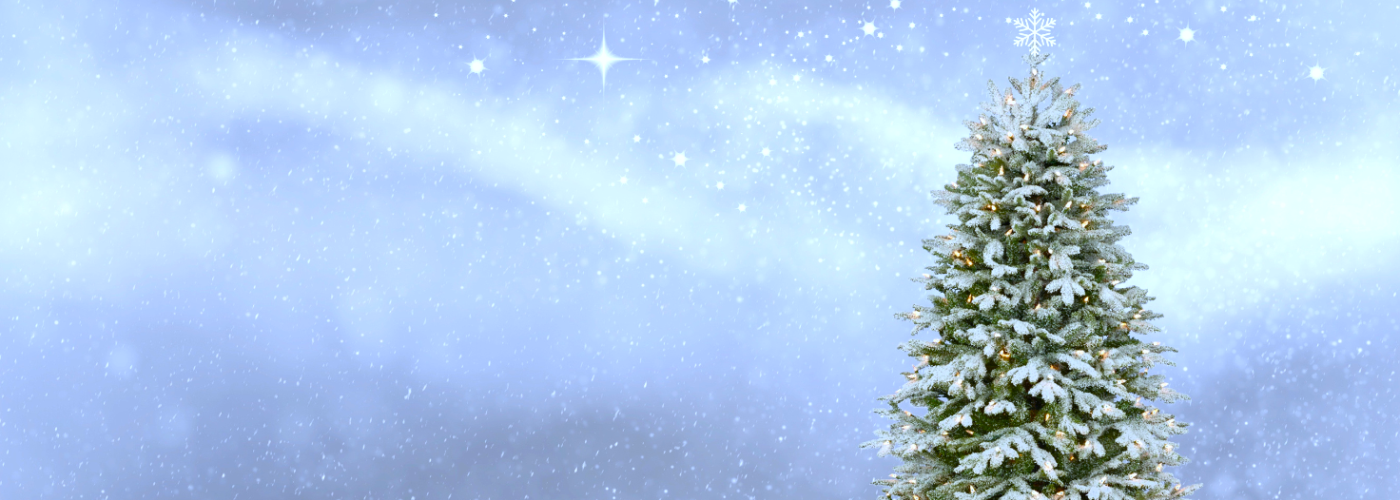 holiday tree on snowy background