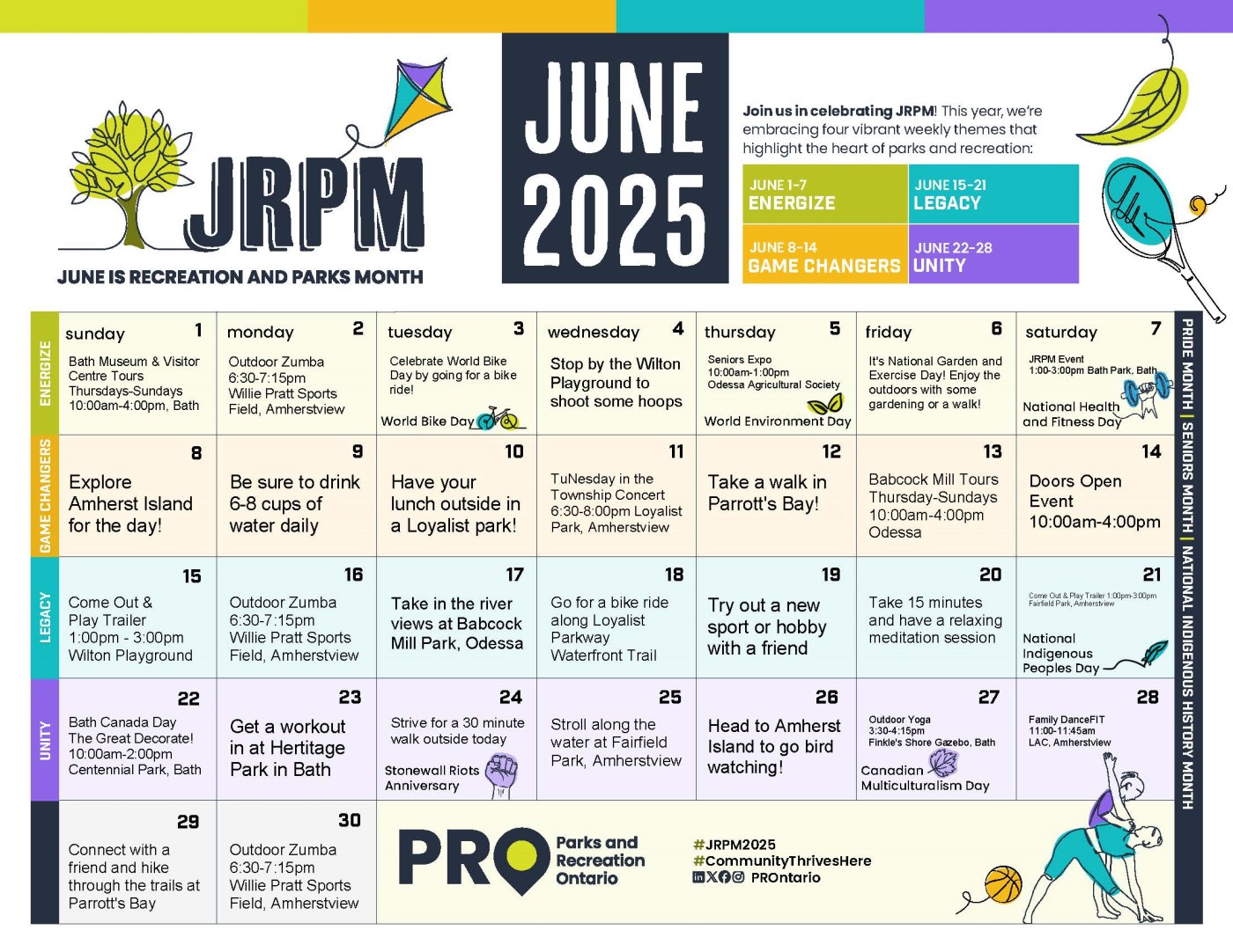 calendar of events for June is recreation and parks month