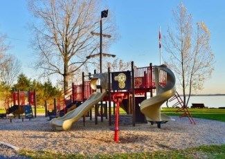 play structure by the lake