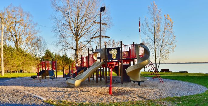 playground in a park near the lake