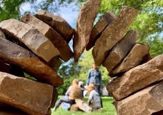 dry stone arch framing people