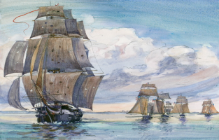 painting of ships sailing