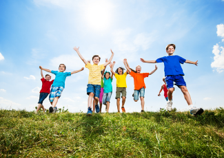 Kids playing in a field