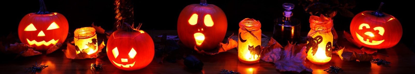 row of Halloween pumpkins