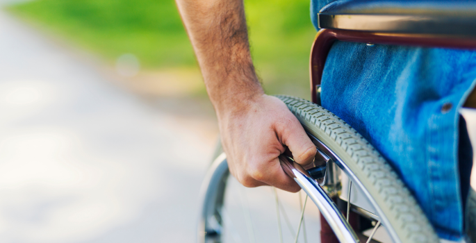 Close-up of a wheelchair