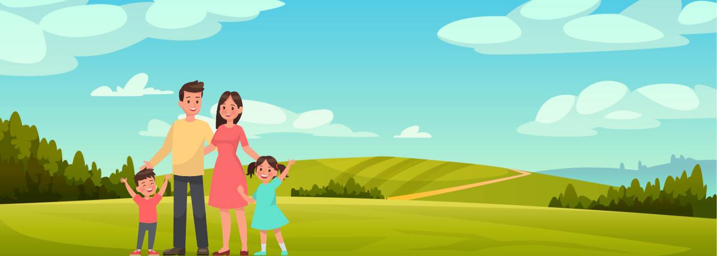 graphic of family in a rural setting