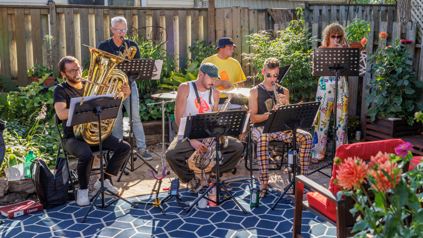 brass band playing outdoors