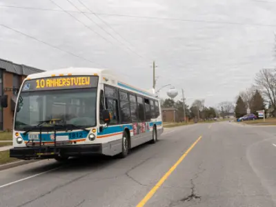 Large public transit bus on city street
