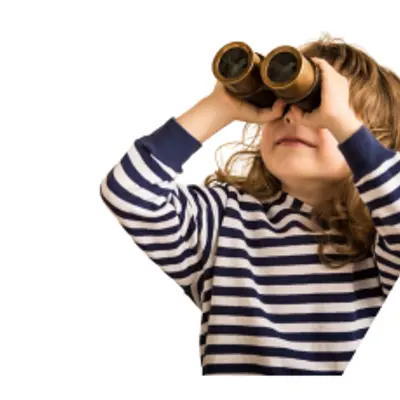 little girl looking through binoculars