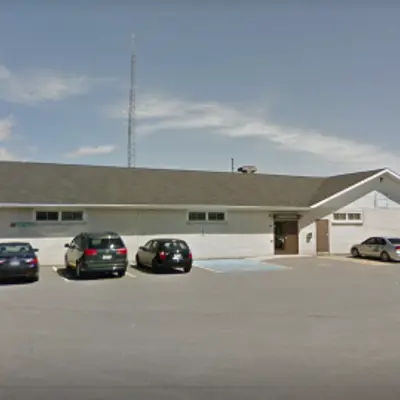 a building and a parking lot