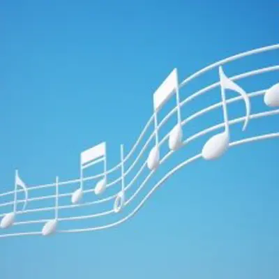 white musical notes on blue background