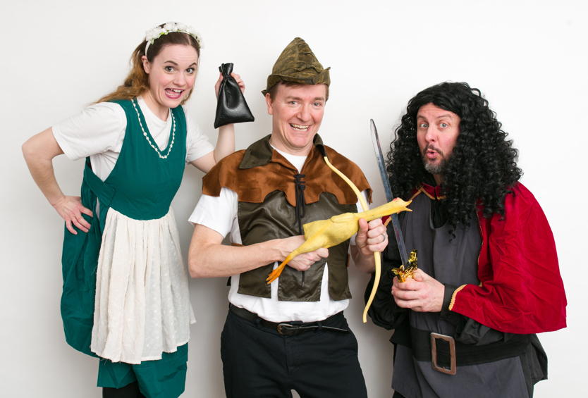 Marion, Robin Hood, and the Sheriff as played by actors in the DuffleBag Theatre
