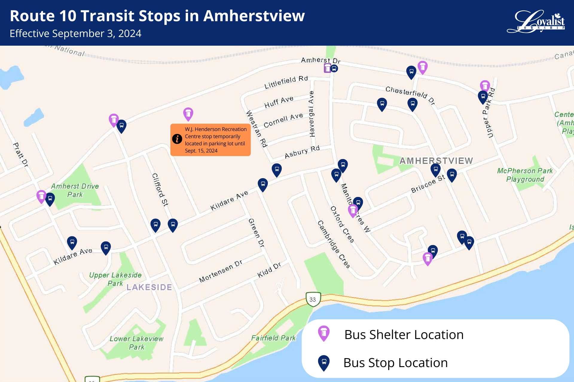 Route 10 Bus Stop Location Map map illustrating bus stops along route 10