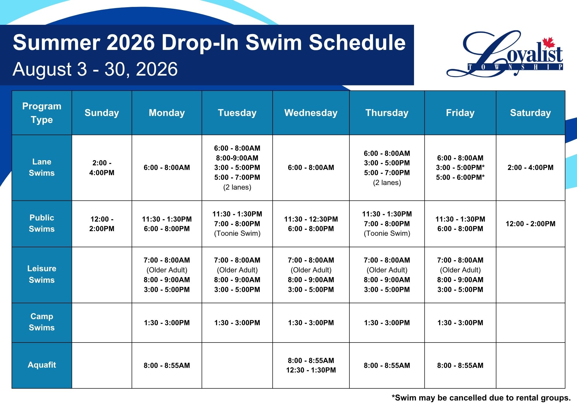 Aquatic Schedule